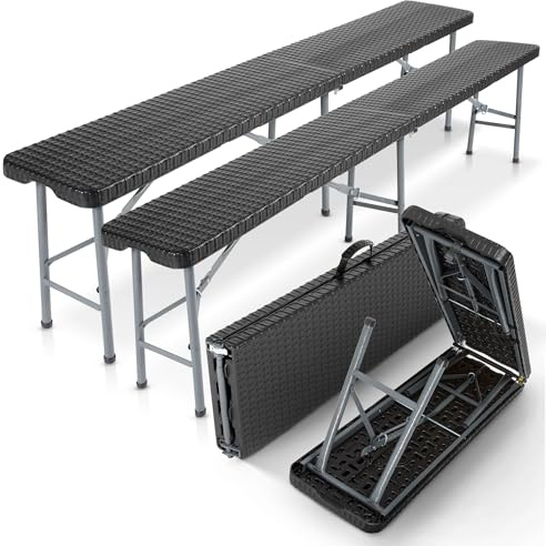 AREBOS 2X Banc de bière Pliable avec poignée de Transport | 183 x 28 x 43 cm | Camping, Jardin, fête | Banc de Camping, Tente à bière, Jardin, Banquette 2 pcs | Noir