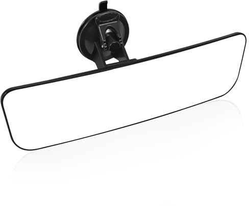 12'' Large Rear View Mirror with Suction Cup, Stick on Universal Frameless Inside Rearview Blue Mirror with Parabolic Wide Angle Mounted on Windshield for Car Marine Auto Boat Truck SUV Van (White)