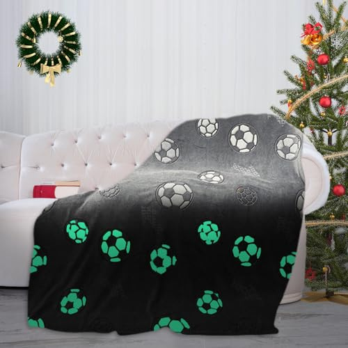 CoFlink Glow in Dark Football Blanket, 59×51 Inch Soft Flannel Fleece All Season Throw Blanket with Cute Pattern for Christmas Kids Gift (Gray-Football)