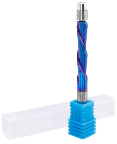 Mesee Downcut Spiral Flush Trim Router Bit 1/4 Inch Shank Nano Coated Solid Carbide Flush Trim Router Bit Bearing Guide Down Cut Spiral Bit CNC Woodworking Trimming Tool - 1-1/8 Inch Cutting Length