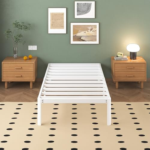 Lutown-Teen Metallbett 90x200 cm mit Rundes Beine, 36cm Höhe Bettrahmen Einzelbett mit Metall Lattenrost, Weiß
