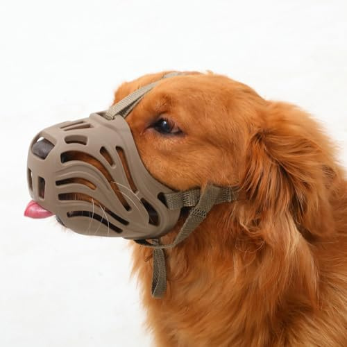 ETONSUNNY Bozal Perro，Bozal de Silicona Suave para Perros,Anti-Mordedura,Anti-Barking，Anti-Masticar，Diseño Transpirable, Adecuado para el Adiestramiento de Perros Grandes y Agresivos (Marrón, L)