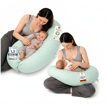 Minky Mooh Cojín de lactancia XXL de algodón orgánico con relleno de ceiba, almohada grande para lactancia y biberón, almohada para embarazadas, almohada para dormir de lado, hipoalergénica y