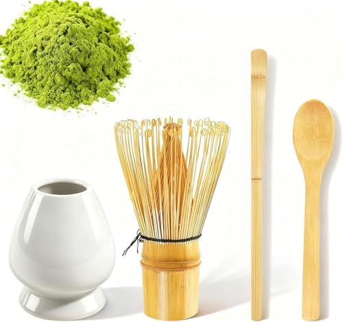 Matcha Set, 4 Stück Matcha Besen Whisk Set, Matcha Set Professionelle AusrüStung Produziert Leckeren Matcha Sind Bequem Zu Bedienen - Zubehör für die Teezeremonie - Geschenk für Zuhause und Büro