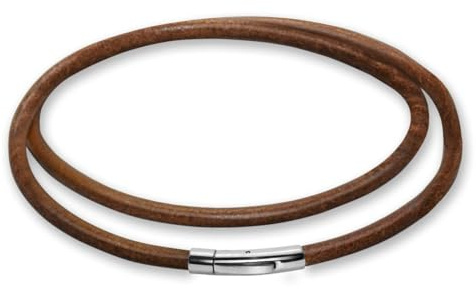 Soul-Cats läderkedja läderhalsband rostfritt stål tryckspakslås svart brun mörkbrun längd 42–60 cm, 4 tjocklekar 2 3 4 5 mm, 2 mm, braun, 60 cm, Läder