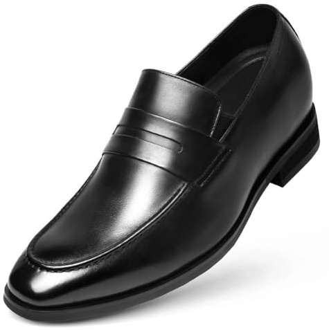 CHAMARIPA Elevator Shoes for Men | Invisible Height Increase Slip-On Loafers | Built-in System Adds 2.76 Inches/7cm | Smart Casual & Office Shoes | Calfskin Leather in Black | UK 9