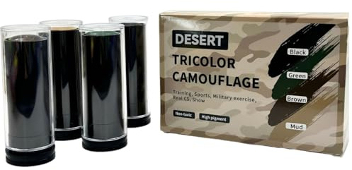 PBAHAUP Juego de 4 Palos de Maquillaje Camuflaje Militar, Kit de Pintura Facial para Caza, Senderismo, Airsoft y Deportes Extremos al Aire Libre, Aplicador Resistente y de Secado Rápido