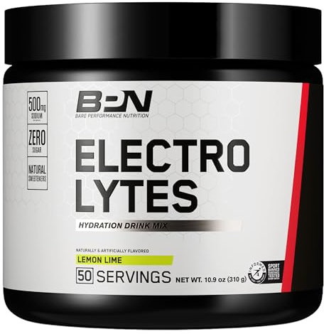 BARE PERFORMANCE NUTRITION BPN Electrolytes Hydration Drink Mix | Sugar Free Electrolyte Powder | 500mg Sodium per Serving | Naturally Sweetened | Lemon Lime, 50 Servings