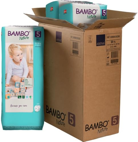 Bambo Nature Pannolini ecologici di alta qualità, sostenibili con etichetta ecologica, maggiore protezione dalle perdite, pannolini sicuri e confortevoli, sicuri, comodi, taglia 5 (12-18 kg), Junior,