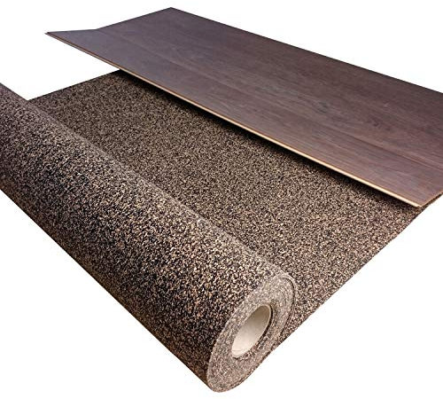 Sous-couche en liège et caoutchouc, isolation phonique jusqu'à 22 dB, extrêmement résistante, isolation phonique pour parquet stratifié et vinyle, isolation phonique supérieure (épaisseur 5 mm, 5 m²)
