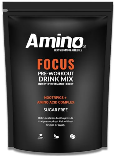 Amino Focus - Pre Workout Powder - 8000mg with Caffeine, Creatine, Citrulline & Tyrosine - Amino Acid Preworkout Drink Men & Women - Sugar Free Vegan Friendly (22 Servings (Pack of 1), Apple)