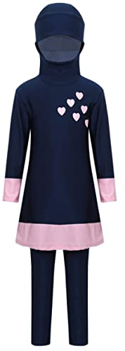 Nimiya Girls 2-Piece Swimwear Full Cover Hijab Modesty Burkini Islamic Top Pants Swimming Costume UPF 50+ Navy Blue 8-10 Years