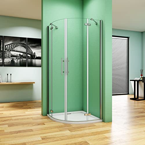 80x80x195CM CABINA DE DUCHA SEMICIRCULAR PUERTAS ABATIBLES PANELES CON BARRAS 30 CM DE SOPORTE CRISTAL 6 MM ANTICAL EASY CLEAN