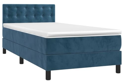vidaXL Boxspringbett mit Matratze LED Bett Einzelbett Bettgestell Polsterbett Bettrahmen Lattenrost Schlafzimmerbett Hotelbett Dunkelblau 90x200cm Samt