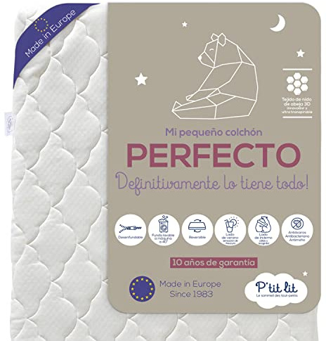 P'TIT LIT - Matelas Bébé Parfait - 60x120 cm - 2 Faces : Ultra Respirant l'Été/Chaud et Douillet l'hiver - Anti Acarien - Déhoussable - Oeko Tex® - Fabrication Française - EP. 10 cm