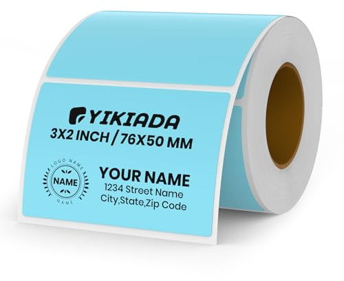 YIKIADA Etichetta termica blu in vinile, rotolo da 50 x 76 mm, rettangolare, autoadesiva, per indirizzo, etichetta impermeabile, per nome, codice a barre, codice QR, confezione da 500 pezzi