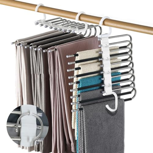 Hosenbügel Platzsparend Kleiderbügel, 2 Stück Multi Bügel Rutschfest Faltbare, 9 Etagen Hosenbügel Klemmbügel für Hosen, Schals, Jeans, Kleidung, Handtücher