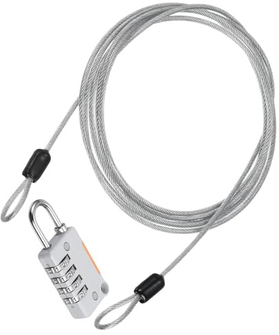 TOP-VIGOR Cable de acero de seguridad con cerradura de combinación de 4 dígitos, cuerda de alambre de seguridad recubierta de 6.5 pies, candado de doble bucle, cable de seguridad flexible para