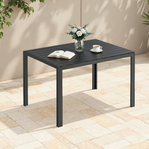 Clevich Table de Jardin résistante aux intempéries, 110 x 70 cm, Table de Salle à Manger d'extérieur, Table de Balcon WPC, Cadre en Aluminium, Meubles de Jardin résistants aux intempéries, Table de