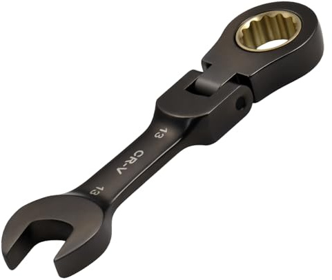 SPEEDWOX 13mm Stubby Flex-Head Ratcheting Combination Wrench - 72 Tooth Box and Open End Spanner, Anti-Slip Flexible Head, Heat-Treated CR-V Steel Works on Stripped and Rounded Bolts