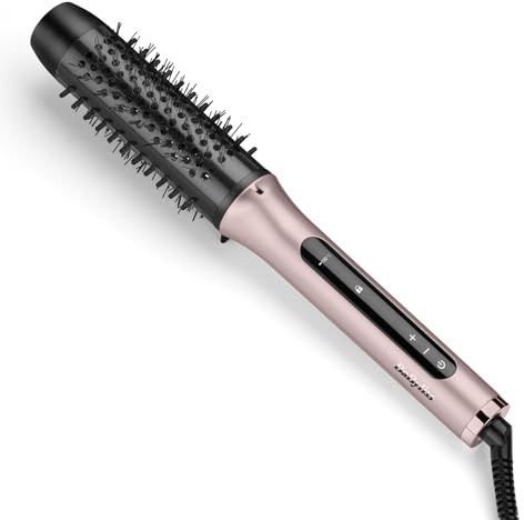 BaByliss Volume Boost Thermal Hot Brush – 38 mm uppvärmd lockborste, jonisk frizz-kontroll, 4 värmelägen, multivolt, rosa/svart, modell HSB200E