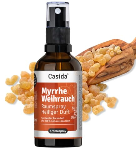 Casida Espray para habitación de incienso de mirra, fragancia sagrada con aceites esenciales 100% naturales, aroma a tierra balsámica, cálido y espiritual, ideal para el hogar, meditación, yoga y
