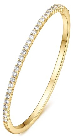 Turandoss Gold Bangle Bracelets for Women - Dainty 14K Gold Plated Cubic Zirconia Bangle Bracelet Personalized Claw Tennis Bracelets for Women Trendy Oval Cuff Bracelet Minimalist Jewelry Gift for Her