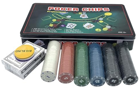 Générique Oker Chip Set - Jetons de banquier avec Cartes et Nappe | Boîte de Jeu de, Tapis en Feutre de Blackjack à 21 Points, équipement de Tournoi Professionnel Complet pour Les soirées de Jeu