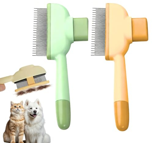 Lot 2 Brosse Chat Autonettoyante Poils Morts - Brosse Pour Chat Poil Long et Court, Outil Toilettage Élimine 95% Poils, Accessoire Chien Doux Sans Tiraillement, Anti-Puces, 2 Couleurs