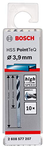 Bosch Professional 10-Piece PointTeQ HSS Twist Drill Bit (for Metal, 3.9 x 43 x 75 mm, Drill Driver Accessories)