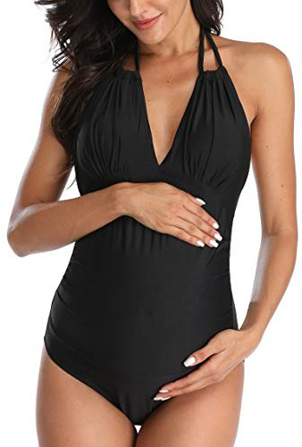 EastElegant Mamma baddräkt Graviditetsbaddräkt i ett stycke V-ringad graviditet badkläder grimma moderskap bikini, Svart,XS