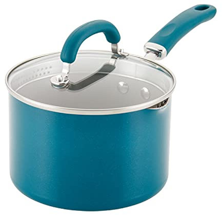 Rachael Ray 12020 Create Delicious Nonstick Sauce Pan/Saucepan with Straining and Lid, Aluminum, Gray Shimmer