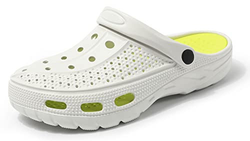 INMINPIN Zuecos Mujer Hombre Sandalias de Playa Respirable Ligeros Zapatos de Jardin Verano Antideslizante Zapatillas de Piscina con Soporte del Arco,Blanco Verde,36/37 EU