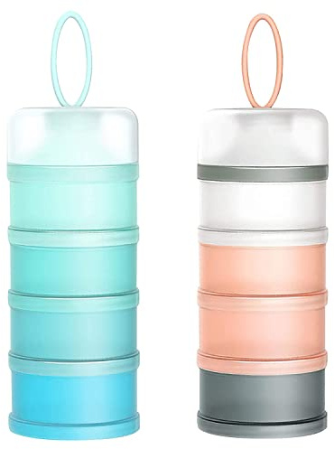 2 Piezas Dosificador de Leche en Polvo y Cereales,Con 4 Compartimentos,Hermético Caja de Leche en Polvo para Alimentaci,Dispensador Cajas Apilables de Fórmula para Bebé