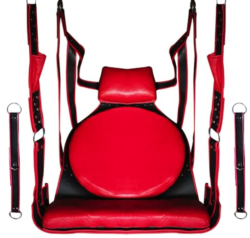 Heavy Duty Leather Bondage VIP Bondage Hammock Different Sex Swing Sling with Stirrups & Sling Rode Adult Sex Fun (VIP Swing Red)