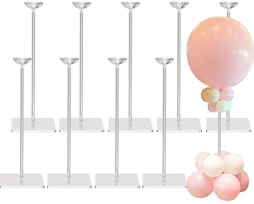 TEKXYZ Supporto Per Palloncini In Acrilico Trasparente Alto 40CM Per Decorazione Da Tavolo Con Palloncini - Set Da 10