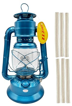 Light of Mine - Dietz #30 Little Wizard Blue Oil Lantern Including 100% Cotton 5/8 Replacement Wick Strips with Genuine Red Stitch (Blue)