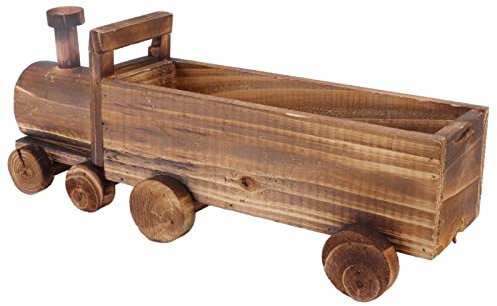 Haofy Wagon Planter, Garden Wood Cart Plant Pot Decorative Rustic Train Flower Pot with Wheels for Outdoor Backyard Patio Balcony Decor, 14.6 X 4.7 X 5.7in
