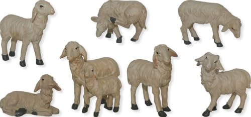FADEDA 7 ovejas/altura: 3 cm/pintadas a mano/detalladas figuras de belén - decoración de mesa de Navidad cuna accesorios