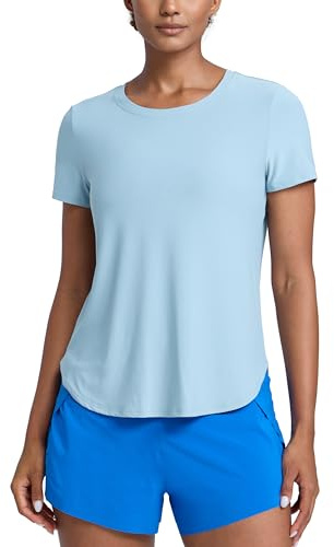 CRZ YOGA Cloudweight Maglie a Maniche Corte per Donna Top da Allenamento con Spacchi Laterali Blu grigiastro Chiaro 48
