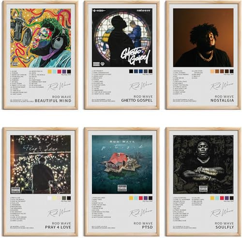 omle Rod Wave Limited Posters Music Album Cover Posters Room Aesthetic Canvas Wall Art Posters Prints Set of 6 for Girl and Boy Teens Dorm Room Decor 8x12 inch Unframed