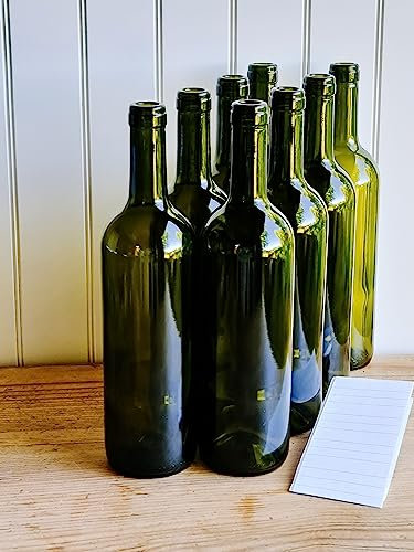 OOPS TOYS 24x Weinflasche 750 ml ohne/mit natürlichen Weinkorken - Olivgrün Glasflasche mit Etiketten - Leere Flasche Likör - Weinflaschen aus Glas - Glasflasche Leere Flasche (24 Stk. ohne Korken)