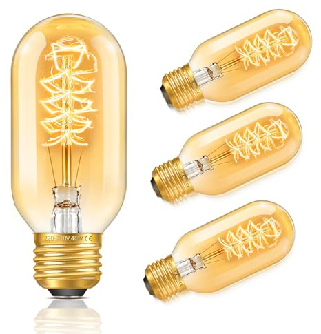 Liuyife 4 Pack Dimmable T45 Vintage Edison Light Bulbs, E27 Screw-in Filament Light Bulb Warm White 2700K for Bedroom, Cafe, Chandelier, Bookstore, Interior Decoration