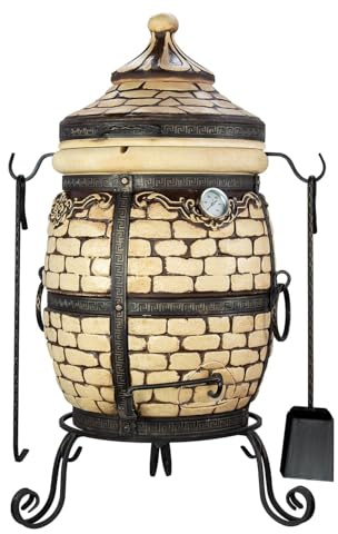 Tandoor Horno de arcilla refractaria – Parrilla de cerámica para carne, pan, pizza y verduras – Estación de barbacoa de carbón y madera para jardín y terraza – Ahumador Tanur, Grand Tandyr, Tandir