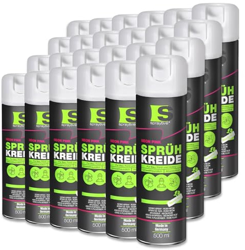 Spraytive 24 x 500 ml de craie néon-rose en spray - Peinture à la craie lavable et lumineuse, spray de craie pour extérieur, Marquage au sol, Spray de marquage temporaire, Spray de couleur pour