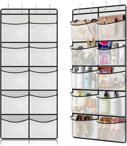 oibek Hanging Storage Organiser with 10 Mesh Pockets, Over the Door Storage Organiser Pockets Large Capacity Back for Closet Wardrobe Bedroom Bathroom Toys Clothes Shoe Sneakers (With Metal Hooks)
