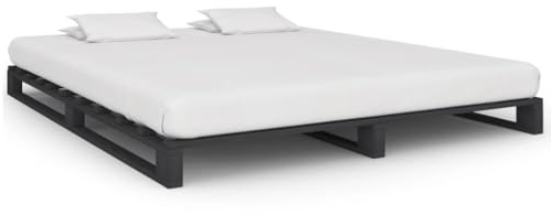 Cadre de Lit Palette, 200×200 cm en Pin Massif, Bed Frame avec Design Industriel, Cadre de Lit Robust pour Chambre Adulte, Lit Deux Place Moderne, Couleur Gris, 200 x 200 x 14 cm