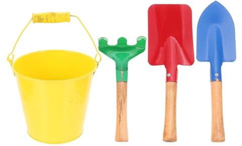 HEMOTON Set Attrezzi da Giardinaggio per 4 Pezzi Pala e Secchio, Strumenti per Piantare Sicuri e Leggeri, Giocattoli da Esterno Portatili per Giochi in Giardino e Spiaggia Colore Casuale