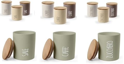 UTILISSIMI EDITACASA - Set 3 Barattoli Uniformi Victionary Light (10x13cm) - Contenitori Ermetici per Caffè Zucchero Sale - Design Moderno in Ceramica & Coperchio in Bambù Naturale Color