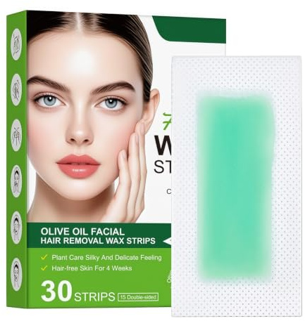 30PCS 2 in 1 Face Hair Removal Wax Strips,Enriched with Beeswax&Olive Oil